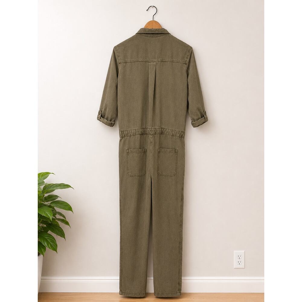 Anthropologie Sundance Olive Green Utility Jumpsuit Size S Drawstring Button Up - Picture 3 of 3
